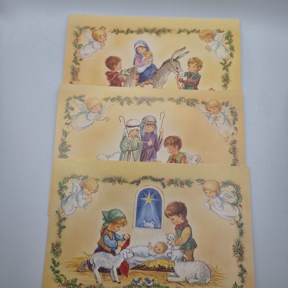 Vintage Style Nativity Christmas Cards  Envelopes Religious Holiday Set Of 3 90s - Picture 1 of 11